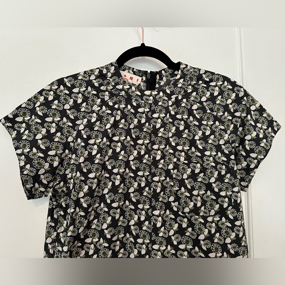 Marni black/olive/beige floral high-neck cotton midi dress - size 40 (US 6/8) - Picture 5 of 13